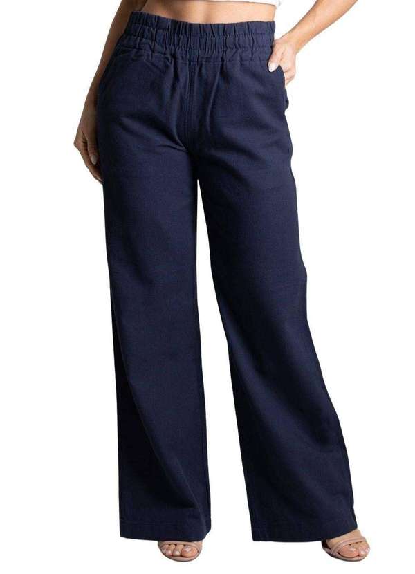 Sawary - Calça Linho Sawary Reta Azul