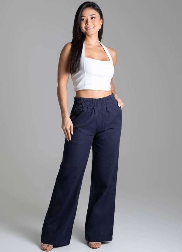 Sawary - Calça Linho Sawary Reta Azul 2