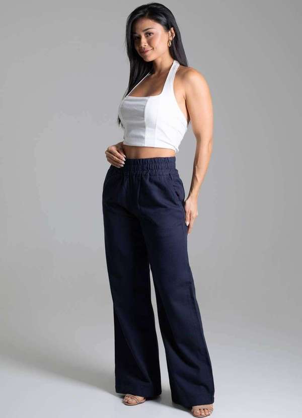 Sawary - Calça Linho Sawary Reta Azul 3