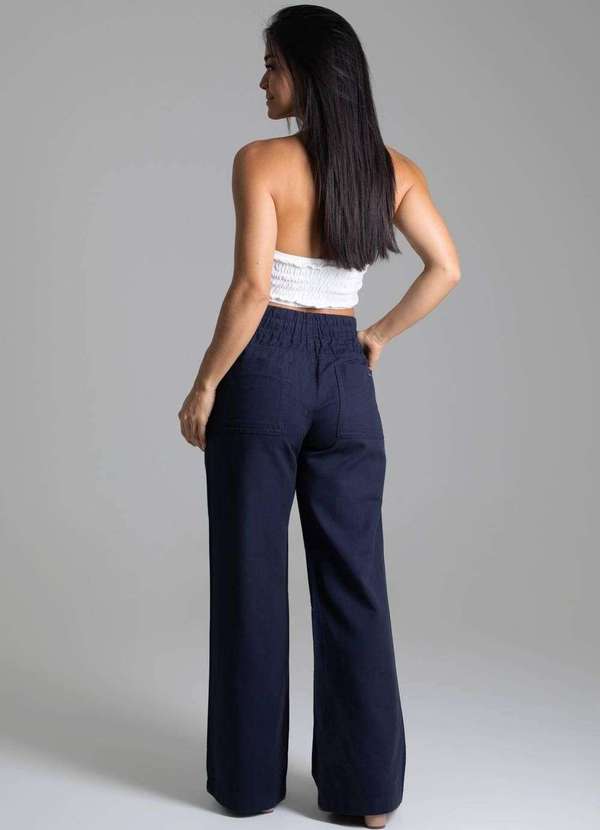 Sawary - Calça Linho Sawary Reta Azul 4
