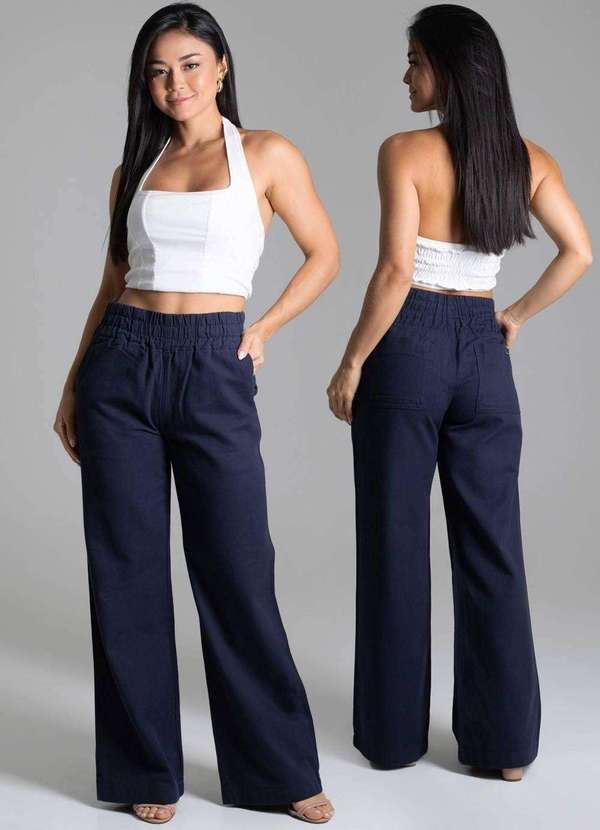 Sawary - Calça Linho Sawary Reta Azul 6