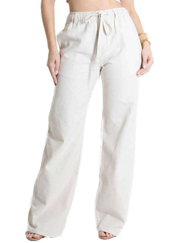 Sawary - Calça Linho Sawary Wide Leg - 280460 Bege