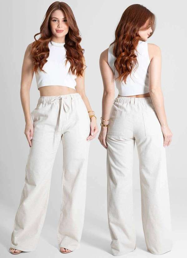 Sawary - Calça Linho Sawary Wide Leg - 280460 Bege 6