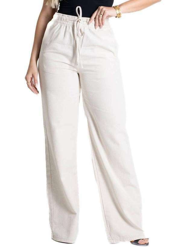 Sawary - Calça Linho Sawary Wide Leg - 280521 Bege