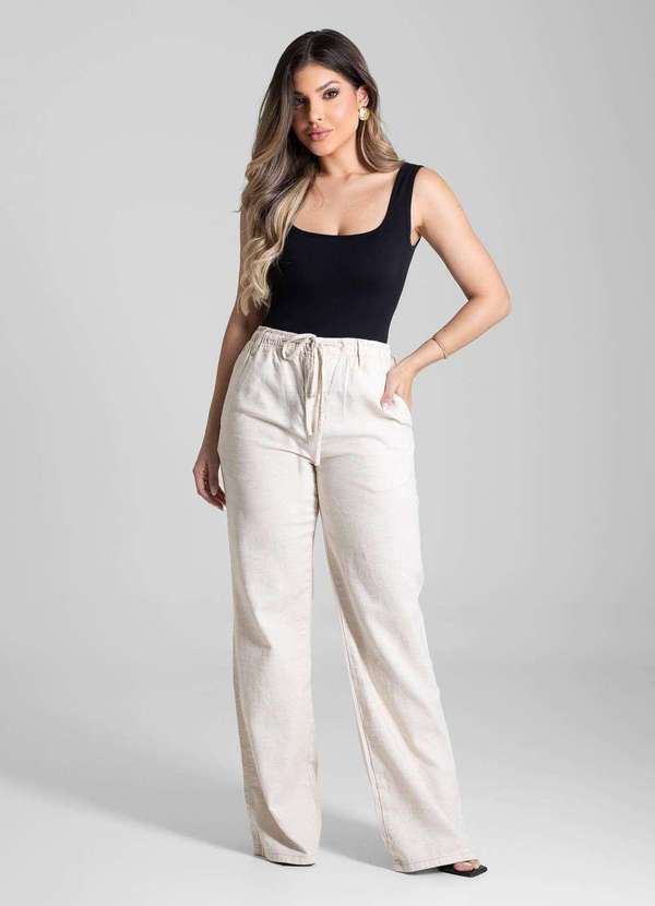 Sawary - Calça Linho Sawary Wide Leg - 281185 Bege 2