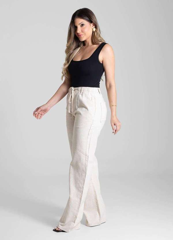 Sawary - Calça Linho Sawary Wide Leg - 281185 Bege 3