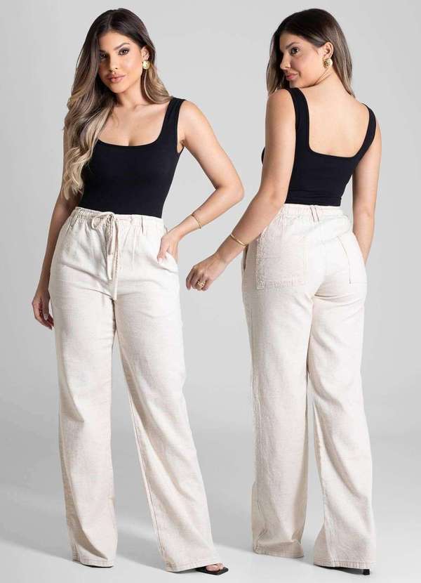 Sawary - Calça Linho Sawary Wide Leg - 281185 Bege 6