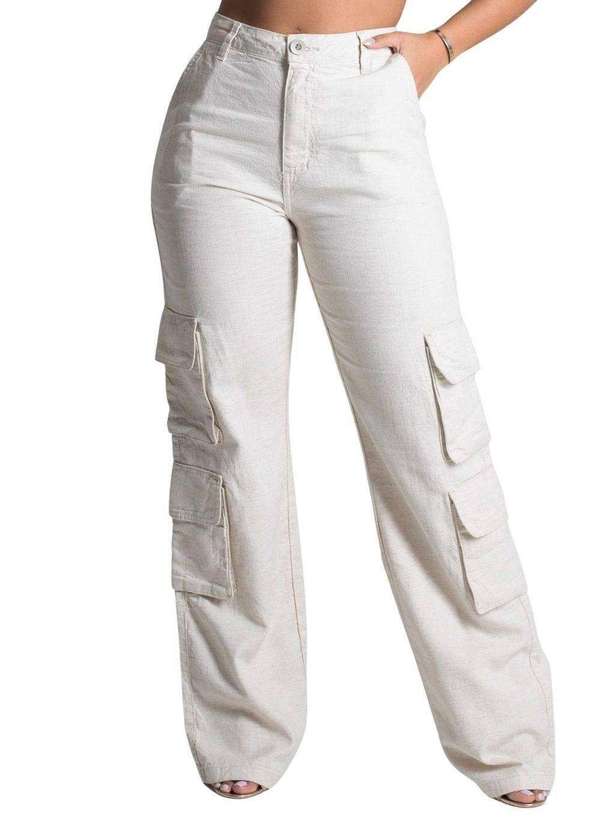 Sawary - Calça Linho Sawary Wide Leg - 277766 Bege