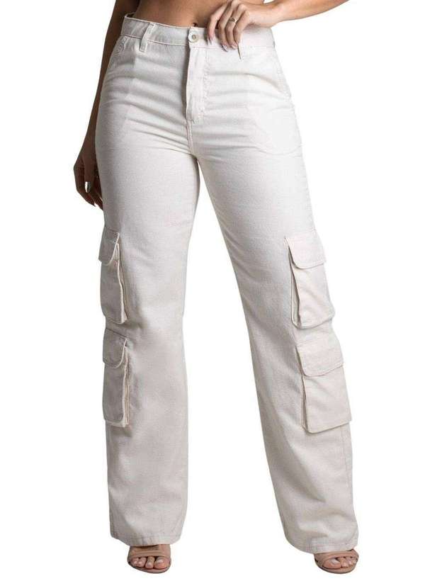 Sawary - Calça Linho Sawary Wide Leg Cargo - 277855 Bege