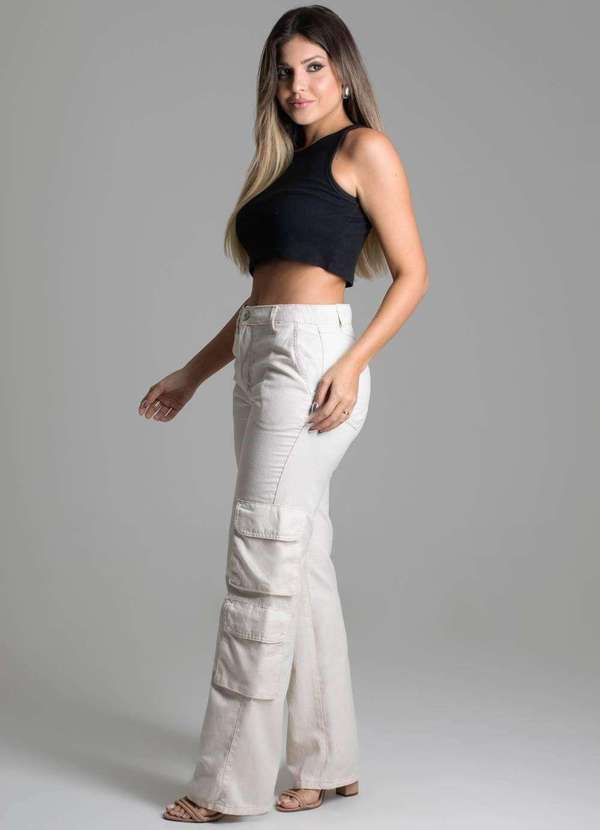 Sawary - Calça Linho Sawary Wide Leg Cargo - 277855 Bege 3