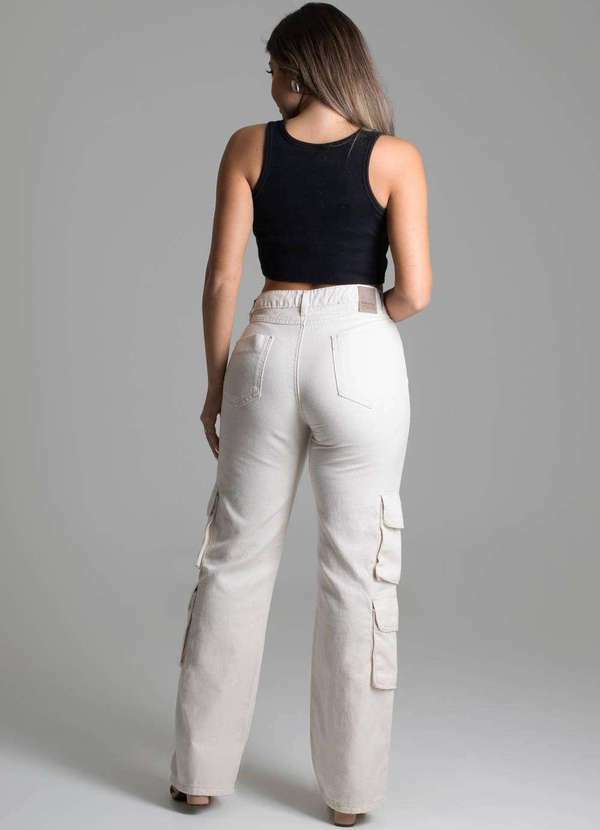 Sawary - Calça Linho Sawary Wide Leg Cargo - 277855 Bege 4