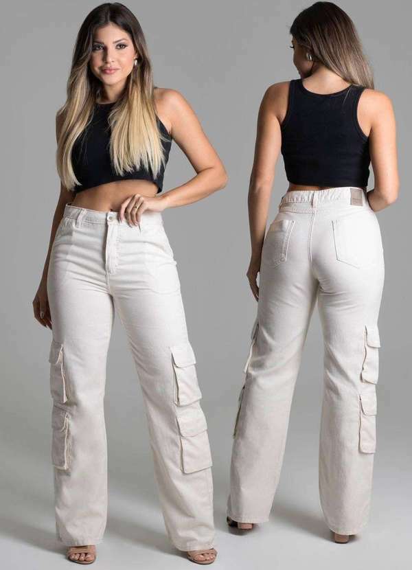 Sawary - Calça Linho Sawary Wide Leg Cargo - 277855 Bege 6