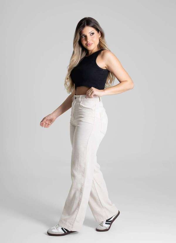 Sawary - Calça Linho Sawary Wide Leg Petit - 280341 Bege 3