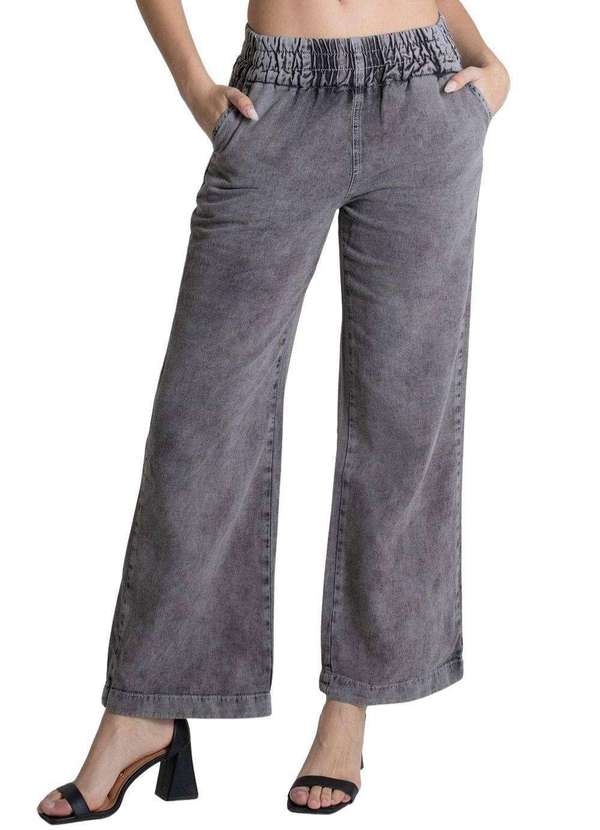 Sawary - Calça Linho Sawary Wide Leg Cinza