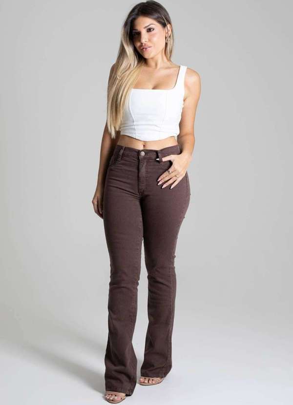 Sawary - Calça Sarja Sawary Boot Cut Marrom