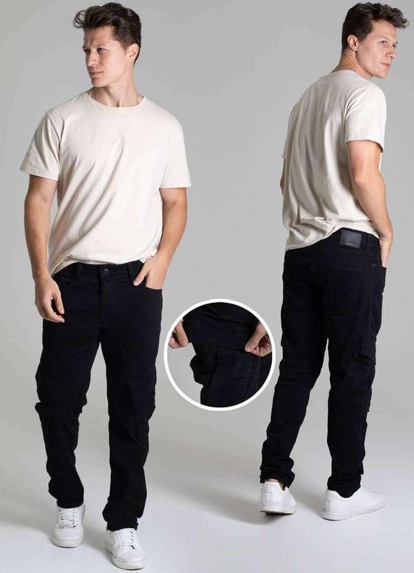 Sawary - Calça Sarja Sawary Cargo - 278182 Preto 6