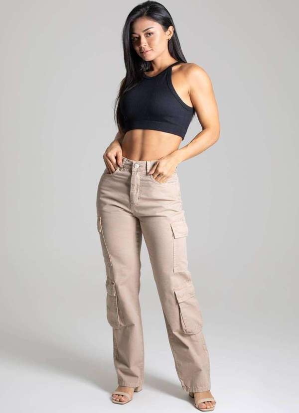 Sawary - Calça Sarja Sawary Cargo Bege