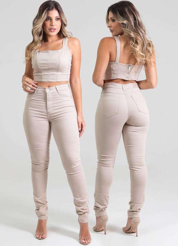 Sawary - Calça Sarja Sawary Hot Pants Bege 6