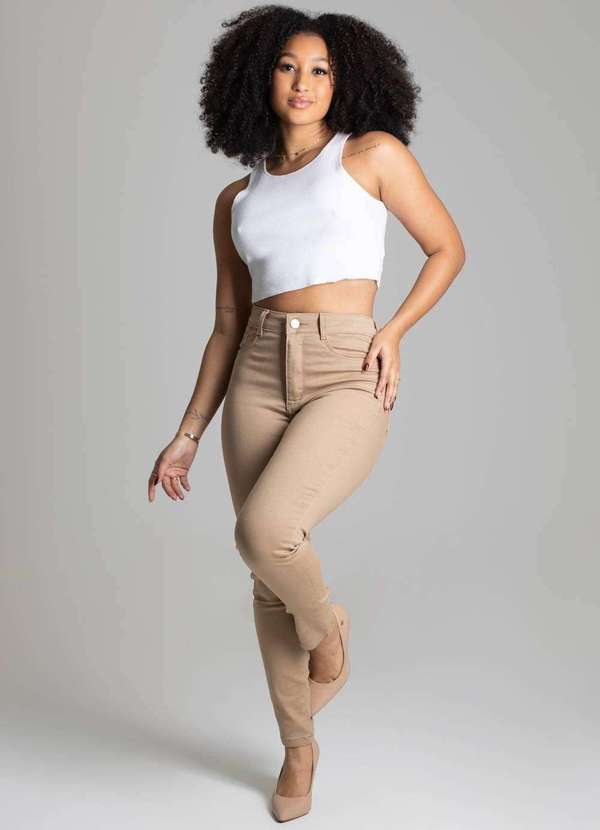 Sawary - Calça Sarja Sawary Levanta Bumbum Bege 2