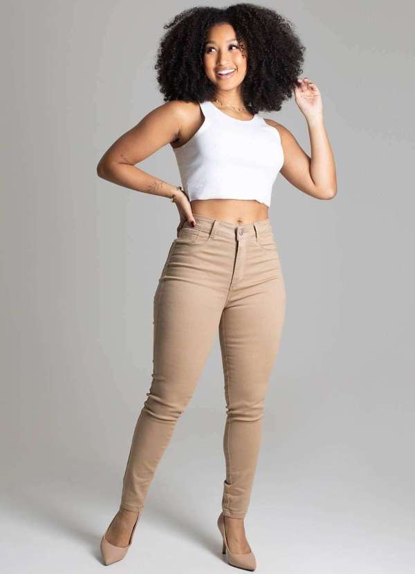 Sawary - Calça Sarja Sawary Levanta Bumbum Bege 3