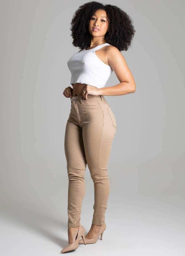 Sawary - Calça Sarja Sawary Levanta Bumbum Bege 4