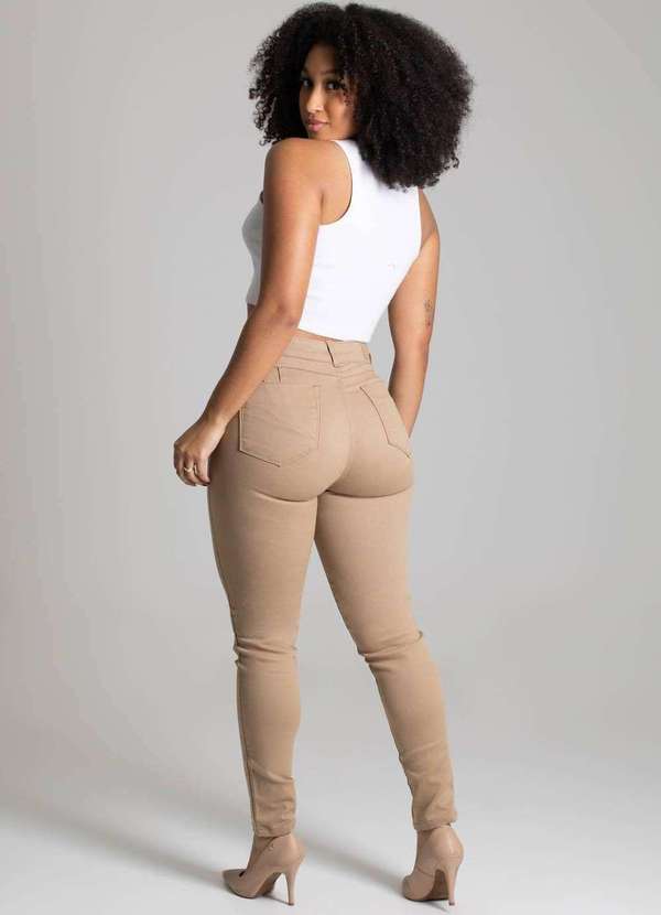 Sawary - Calça Sarja Sawary Levanta Bumbum Bege 5