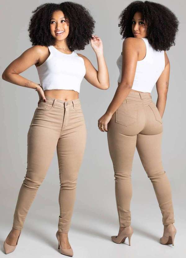 Sawary - Calça Sarja Sawary Levanta Bumbum Bege 7