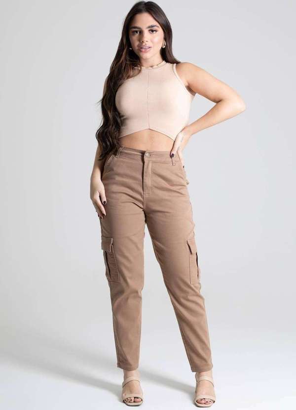 Sawary - Calça Sarja Sawary Mom Bege 2