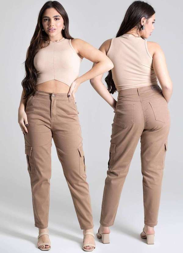 Sawary - Calça Sarja Sawary Mom Bege 6