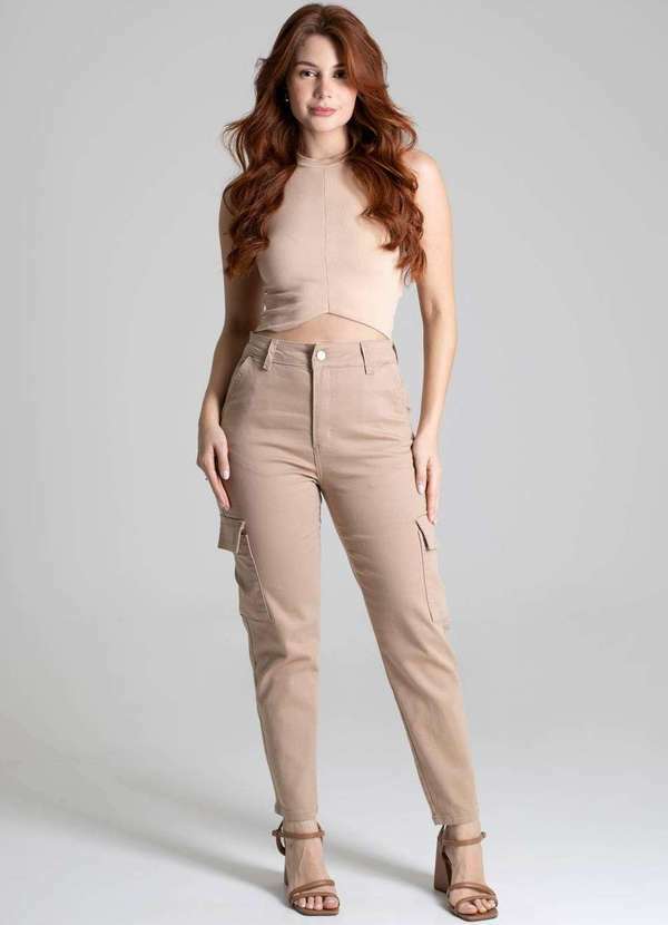 Sawary - Calça Sarja Sawary Mom Bege 3