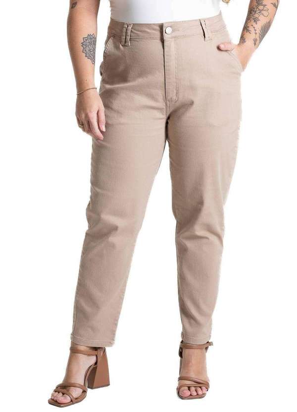 Sawary - Calça Sarja Sawary Mom Plus Size - 274623 Bege