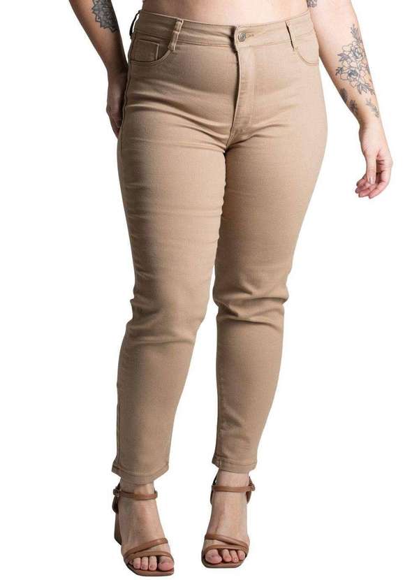 Sawary - Calça Sarja Sawary Plus Size Bege