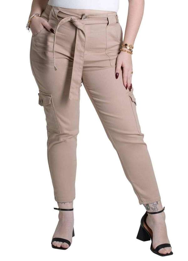 Sawary - Calça Sarja Sawary Plus Size Mom - 278428 Bege
