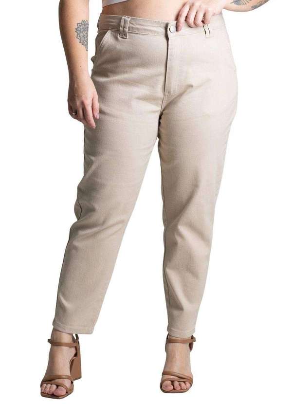 Sawary - Calça Sarja Sawary Plus Size Mom -277661 Bege
