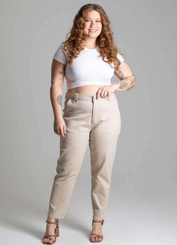 Sawary - Calça Sarja Sawary Plus Size Mom -277661 Bege 2