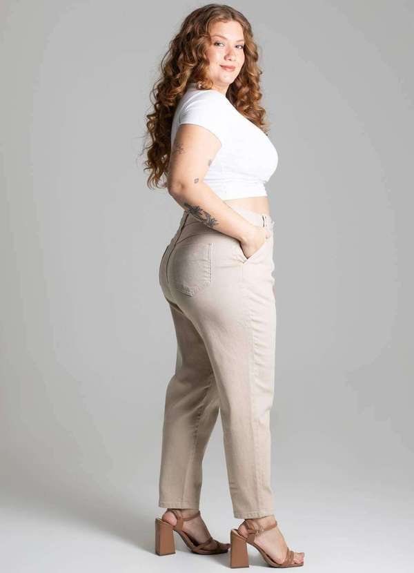 Sawary - Calça Sarja Sawary Plus Size Mom -277661 Bege 3