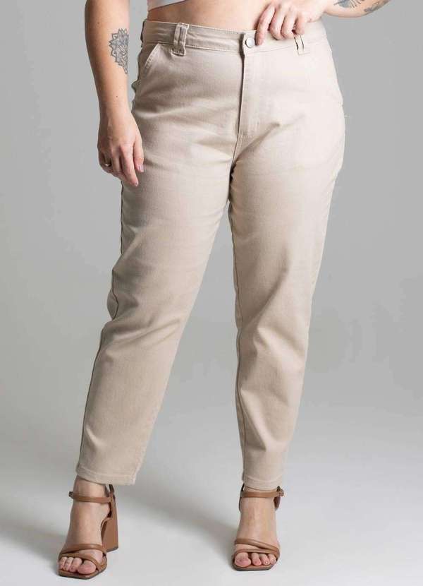 Sawary - Calça Sarja Sawary Plus Size Mom -277661 Bege 5