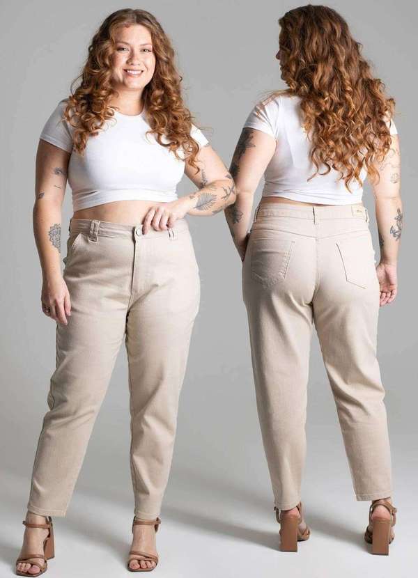 Sawary - Calça Sarja Sawary Plus Size Mom -277661 Bege 6