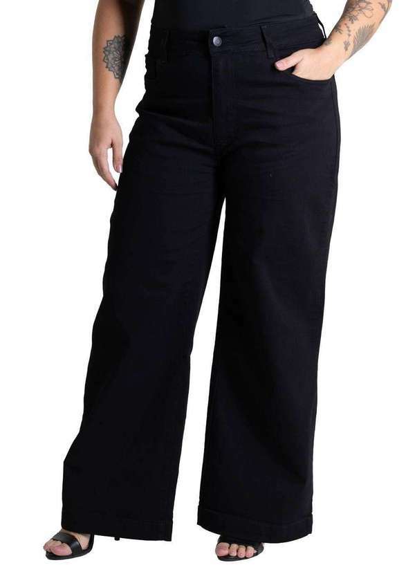 Sawary - Calça Sarja Sawary Plus Size Wide Leg - 279776 Preto