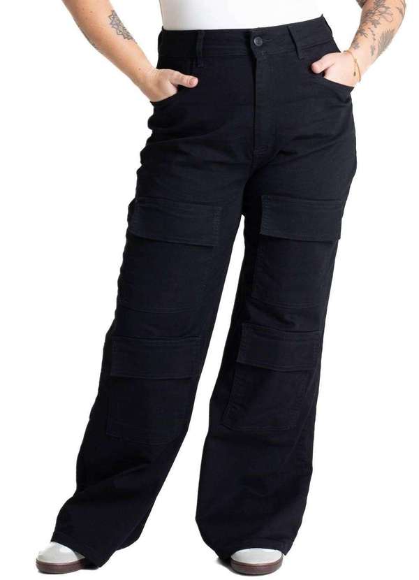 Sawary - Calça Sarja Sawary Plus Size Wide Leg - 281032 Preto