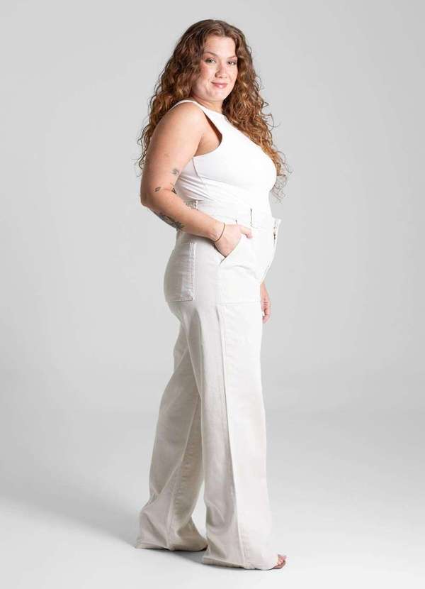 Sawary - Calça Sarja Sawary Plus Size Wide Leg - 282158 Bege 3