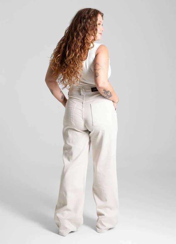 Sawary - Calça Sarja Sawary Plus Size Wide Leg - 282158 Bege 4