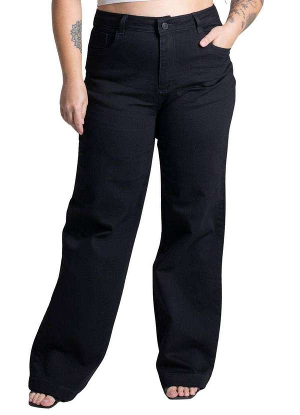 Sawary - Calça Sarja Sawary Plus Size Wide Leg - 277207 Preto