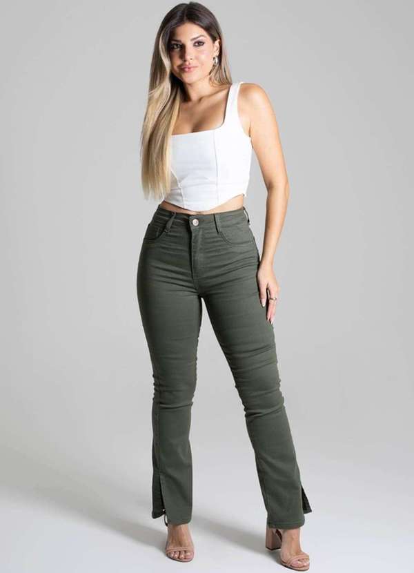 Sawary - Calça Sarja Sawary Reta Verde 2