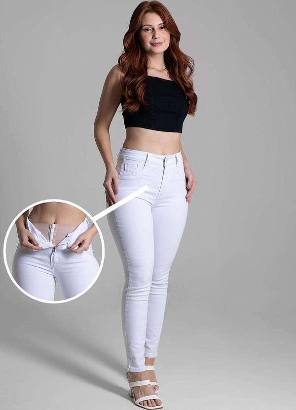 Jeans Branca Feminina CalÃ§a Sawary Super Lipo Branca Sawary Calça