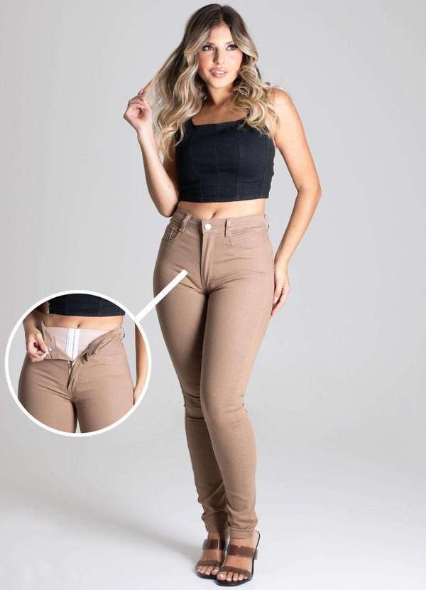 Sawary - Calça Sarja Sawary Super Lipo Marrom