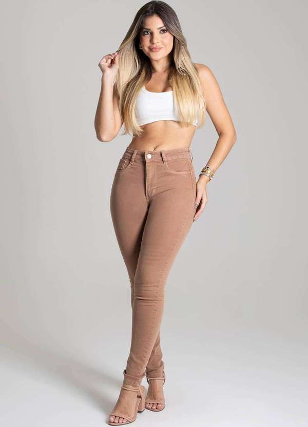 Sawary - Calça Sarja Sawary Super Lipo Marrom 2