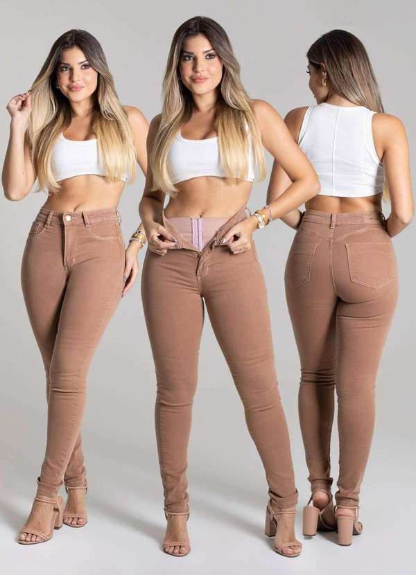 Sawary - Calça Sarja Sawary Super Lipo Marrom 6