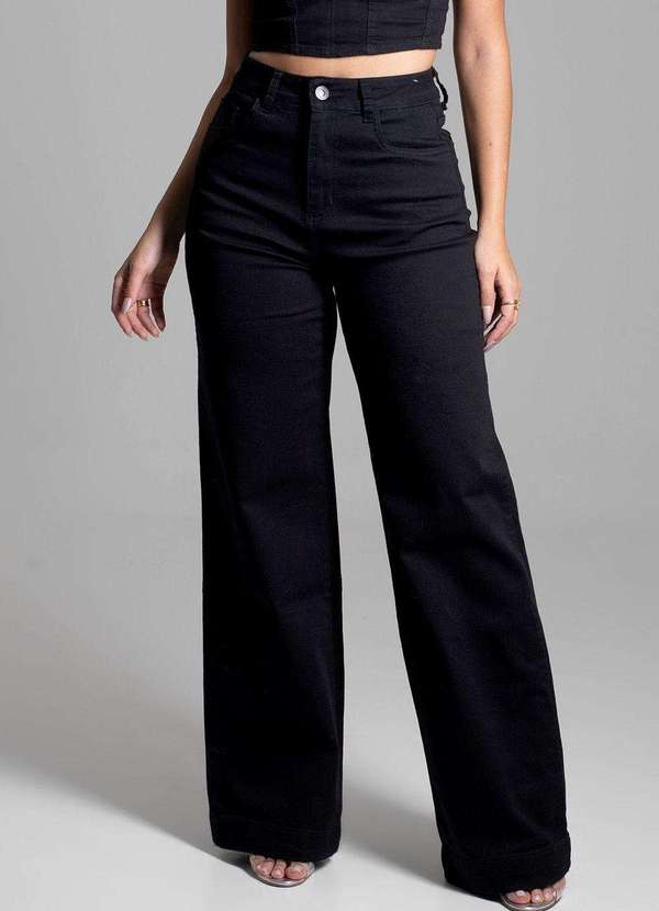 Sawary - Calça Sarja Sawary Wide Leg - 275028 Preto 5