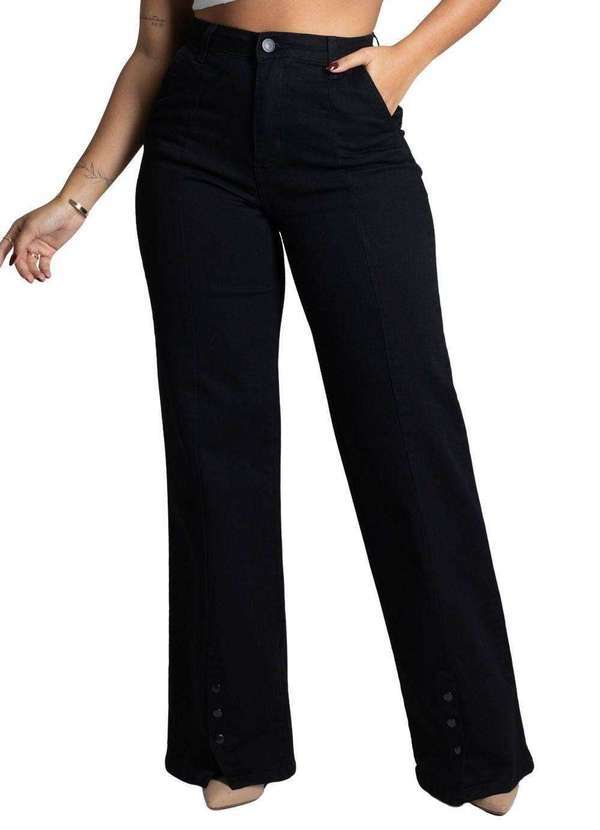 Sawary - Calça Sarja Sawary Wide Leg - 277541 Preto